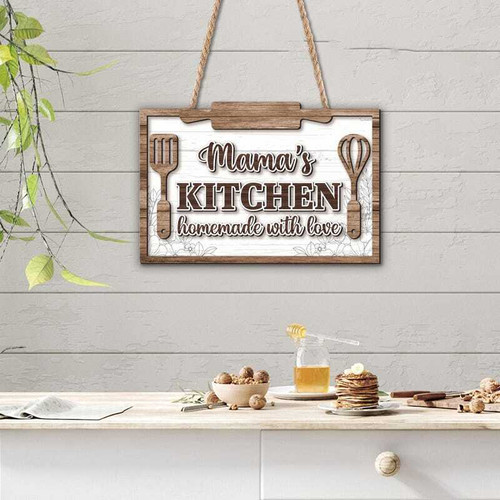 Mom's Kitchen wood sign, personalized rustic farmhouse wall decor with custom family name, ideal Mother's Day gift for Mom | Familywalldecor