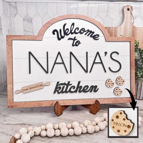 Grandma's Kitchen wooden sign personalized with kids' names, rustic farmhouse wall decor gift for grandma's cozy kitchen. | Familywalldecor
