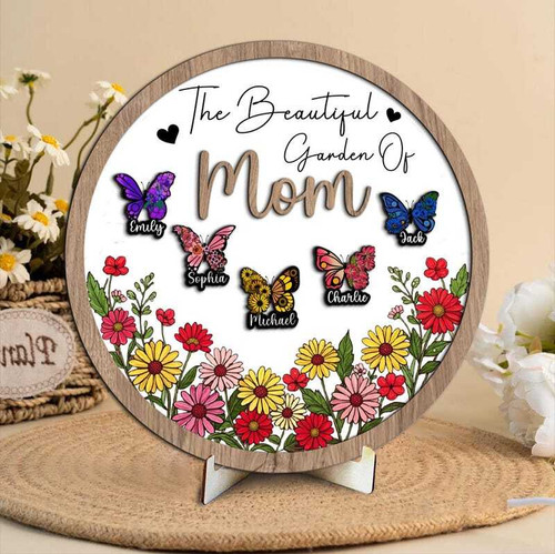Birth month flowers and butterflies personalized garden sign for Mom, custom kids' names, heartfelt Mother's Day gift | Familywalldecor