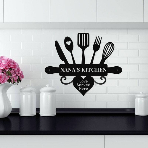 Grandma's kitchen metal sign, personalized with grandkids' names, black steel wall decor gift idea for Nana or Mom | Familywalldecor