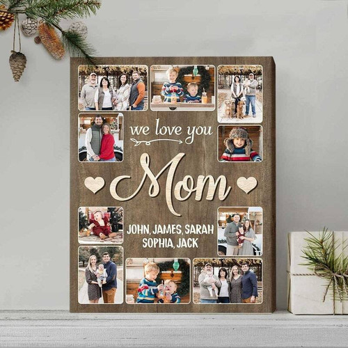 Heartfelt mom photo collage canvas gift from kids, custom family photos, portrait layout, neutral background, Mother’s Day | Familywalldecor