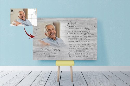 Dad memorial canvas with custom photo, name, and dates in elegant script; remembrance art sympathy gift for loss of father | Family Wall Decor