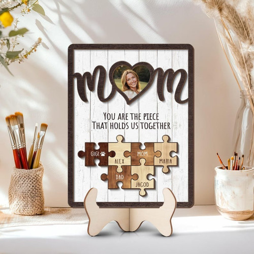 Mom puzzle piece sign personalized with kids' names, heartfelt gift for Mother's Day or birthday from children or family. | Family Wall Decor