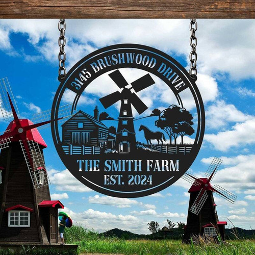 Windmill metal sign personalized with custom family name for farmhouse decor, rustic wall art for farmers, indoor or outdoor | Family Wall Decor
