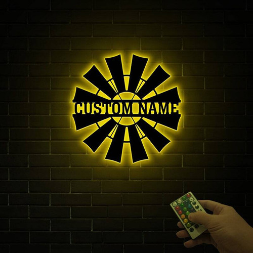 Windmill metal sign personalized with family name and established date, rustic farmhouse wall decor, housewarming gift | Family Wall Decor