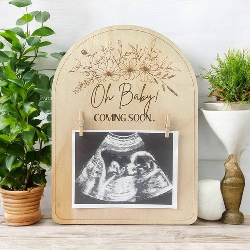Pregnancy announcement engraved wooden sign for baby shower ultrasound reveal, wood plaque, gift for expecting parents | Family Wall Decor