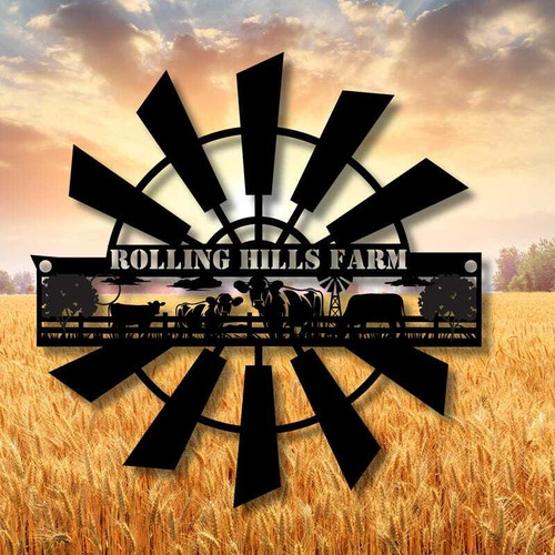 Windmill metal sign personalized for family ranch with custom name, rustic farm decor wall art for entryway or porch | Family Wall Decor