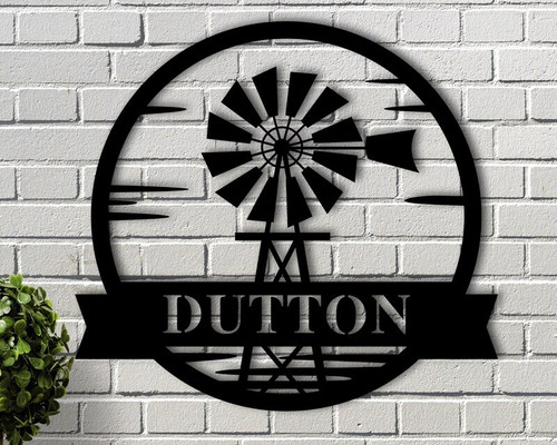 windmill metal family sign for farmhouse decor, personalized with your family name, round silhouette wall art for entryway | Family Wall Decor
