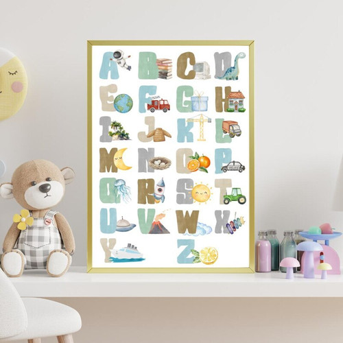 Alphabet nursery canvas wall art for kids with colorful ABC letters and playful design for playroom or nursery decor | Family Wall Decor