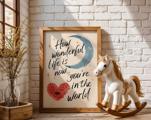 Nursery quotes canvas with dreamy pastel clouds and crescent moon, soothing script, portrait style decor for baby's room | Family Wall Decor