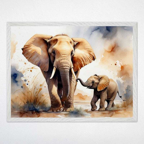 Watercolor elephant canvas wall art in soft pastels, personalized with child’s name; nursery or playroom decor for kids. | Family Wall Decor