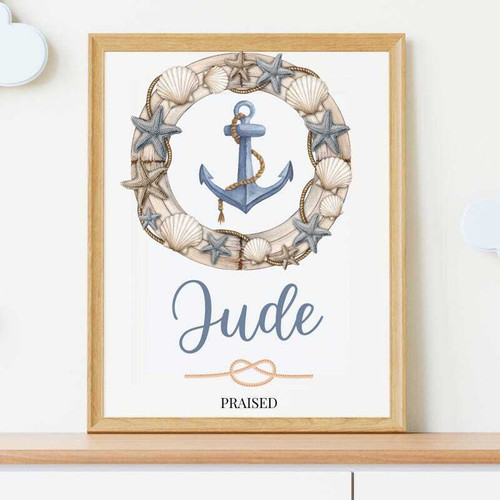 Nautical anchor nursery canvas wall art, personalized with baby name and birth date for boys room and new moms | Family Wall Decor