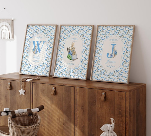 Personalized Peter Rabbit Twin Nursery Canvas - Storybook Heirloom Vintage Wall Art | Family Wall Decor