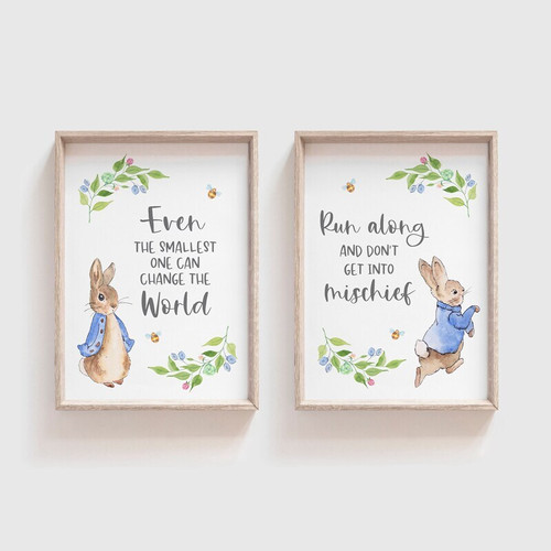 Peter Rabbit canvas art with sweet nursery quote, pastel blue accents, portrait orientation, wall decor for kids’ room. | Family Wall Decor