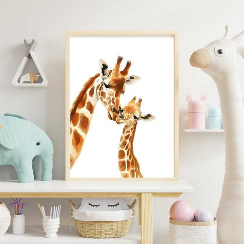 whimsical giraffe canvas nursery wall art with soft pastel colors, safari animal decor perfect for baby room decor | Family Wall Decor