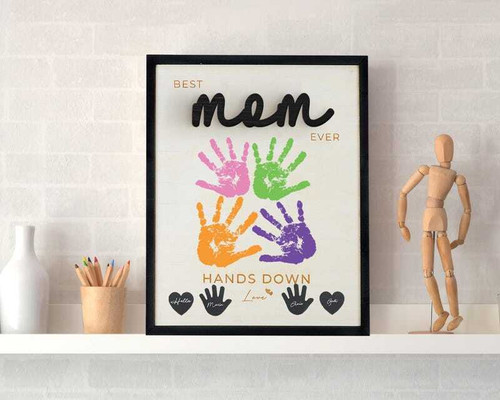 Best Mom Ever handprint wood sign with kids’ handprints, personalized names and date, rustic wall plaque decor, Mother’s Day gift | Familywalldecor