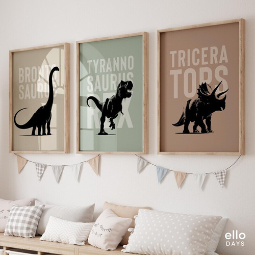 Custom Dino Canvas Set - Fun 3-Piece Wall Art for Boys' Room | Family Wall Decor