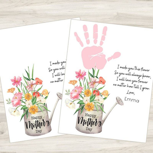 Mother's Day handprint canvas wall art personalized from kids, custom names and date, pastel colors, heartfelt gift for Mom | Familywalldecor