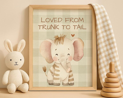 Adorable Elephant Nursery Canvas For Kid's Room Pastel Decor Animal Wall Art | Family Wall Decor