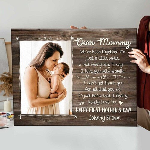 Mother and baby personalized canvas, First Mother’s Day gift from baby to mom, custom names and date with heartfelt message | Family Wall Decor
