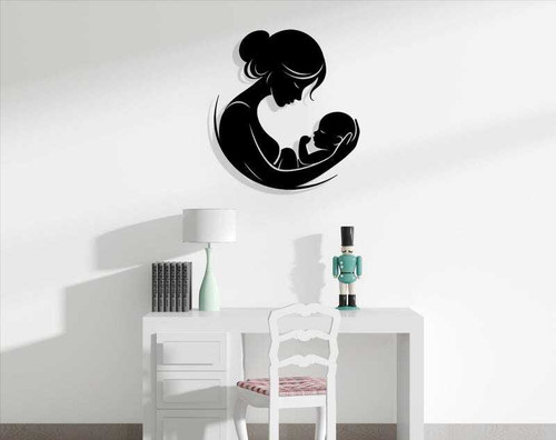 Mother and baby metal wall art, personalized with names and date, matte black silhouette, Mother's Day gift for nursery | Family Wall Decor