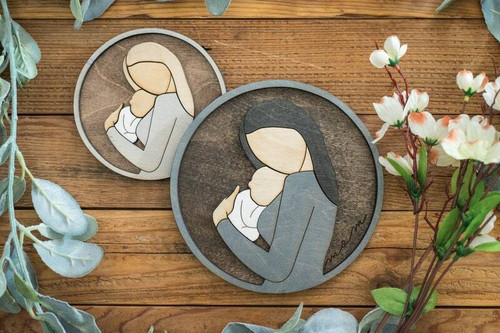 Mother and daughter 3D line art wood sign keepsake, personalized names and date, heartfelt gift for mom for Mother's Day | Familywalldecor