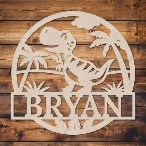 Dinosaur wood sign personalized with baby boy's name for nursery wall decor, kids room accent and thoughtful birthday gift | Family Wall Decor