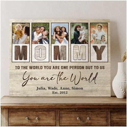 Mommy To The World personalized photo collage canvas with custom photos and kids' names, heartfelt Mother's Day gift for mom | Familywalldecor