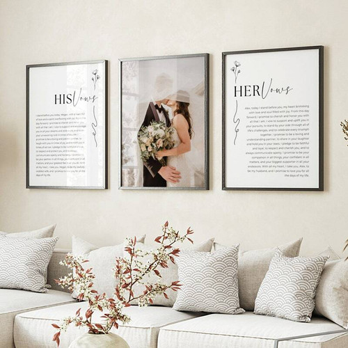 Wedding vow canvas set wall art, personalized with names and date, romantic anniversary gift for husband or wife, two-panel | Family Wall Decor