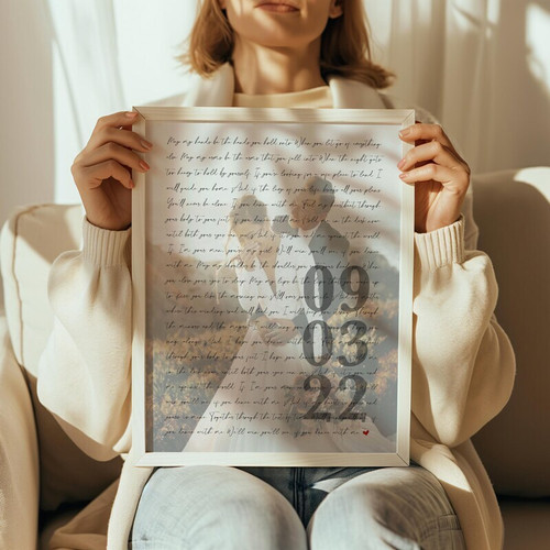 First dance song lyrics canvas with wedding vows, personalized names and date, portrait layout, 1st anniversary gift for her | Family Wall Decor