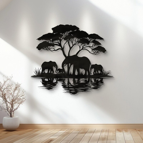 Elephant family metal wall art silhouette for living room decor, adult and calf design, a thoughtful gift for animal lovers | Family Wall Decor