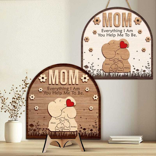 Elephant family puzzle sign personalized with children's names, heartfelt Mother's Day gift for Mom, tabletop mantel decor | Family Wall Decor