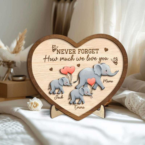 Elephant mom and baby wooden plaque, custom engraved with names and date, heartfelt Mother's Day gift for mom, natural wood | Family Wall Decor