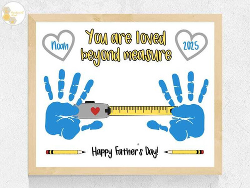 Father's Day dad handprint art canvas with heart motif and child handprints, keepsake gift for nursery or toddler room decor | Familywalldecor