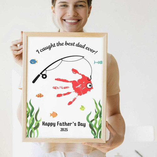 Dad handprint canvas personalized with kids' handprints and fish, Best Dad Ever, custom names Father's Day fishing gift | Familywalldecor