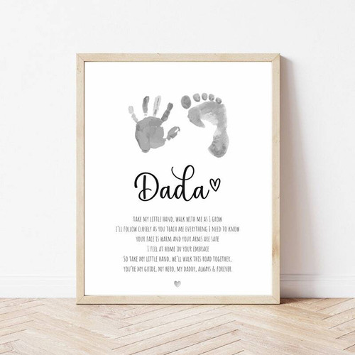 Father's Day Dad handprint canvas wall art, personalized with kids’ handprints, names, and date; gift from children | Familywalldecor