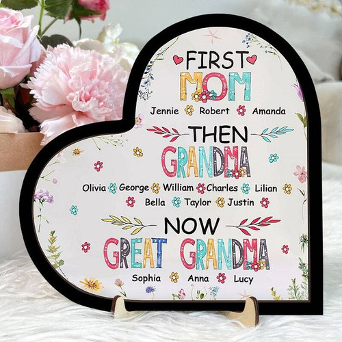 First Mom, Then Grandma wooden sign personalized with grandkids' names; keepsake gift for Grandma, Mother's Day wall decor | Family Wall Decor