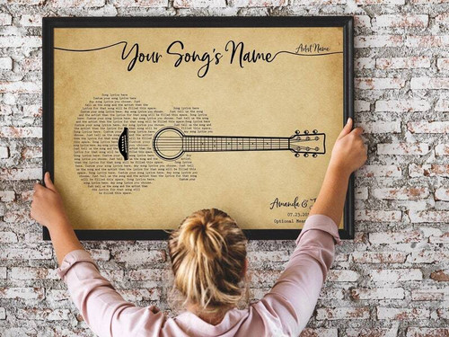 Guitar wedding song lyrics canvas, personalized with names, a first dance gift for Dad or Husband, ideal 1st anniversary | Family Wall Decor