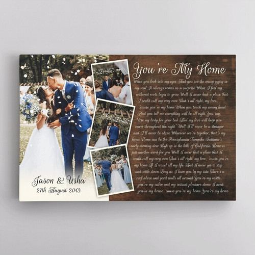 Wedding song lyrics photo collage canvas, personalized with your photos, names and date, 1st anniversary gift decor | Family Wall Decor
