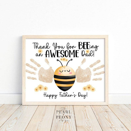 Father's Day personalized handprint canvas for Dad, with kids' painted handprints, names and date, keepsake wall art | Familywalldecor