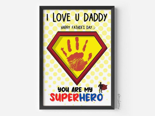 Dad hero handprint canvas wall art, personalized with kids' names and handprints; Father's Day gift from kids for home office | Family Wall Decor