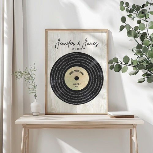 First dance song lyric canvas with personalized names and date in clean black and white, portrait layout for wedding gift | Family Wall Decor