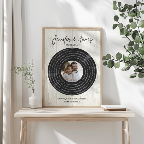 First dance lyrics canvas with wedding photo, personalized names and date; romantic anniversary gift for couples | Family Wall Decor