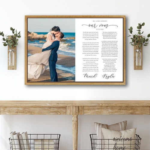 Wedding vow canvas personalized with couple's names and date in elegant script, bedroom decor, wedding or anniversary gift | Family Wall Decor