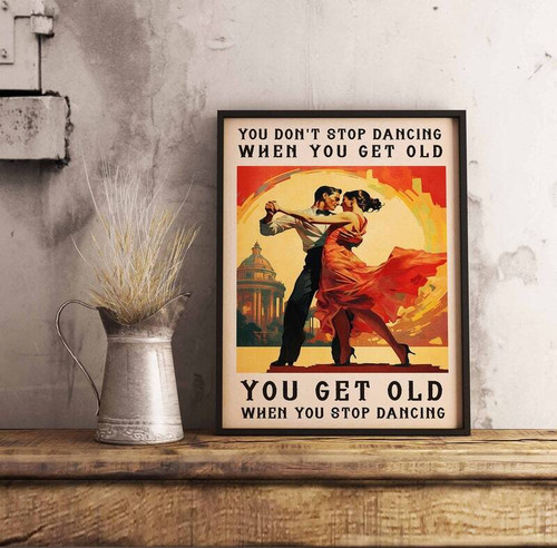 Tango dance vintage canvas wall art featuring an elegant couple mid-step, ideal for living room or studio decor. | Familywalldecor