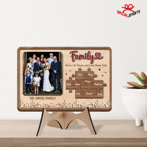 Custom engraved family puzzle wood sign with names on interlocking pieces, Mother’s Day gift for mom, wall-hanging decor | Family Wall Decor