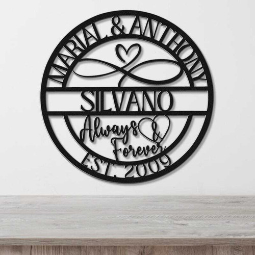 Infinity heart metal sign wall decor, personalized with couple names and established date, wedding and anniversary gift | Family Wall Decor