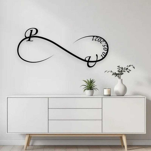 Infinity metal wall sign personalized with couple names and wedding date, black finish, for weddings, anniversaries | Family Wall Decor