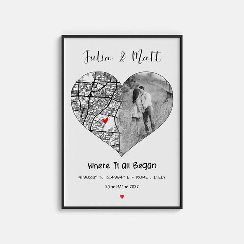 Personalized where we met map canvas with custom location, names, and date; heartfelt couples gift for engagement or wedding | Family Wall Decor