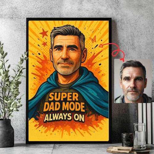 Superhero dad pop art canvas print personalized with name or message in bold comic style, perfect Father's Day gift | Family Wall Decor